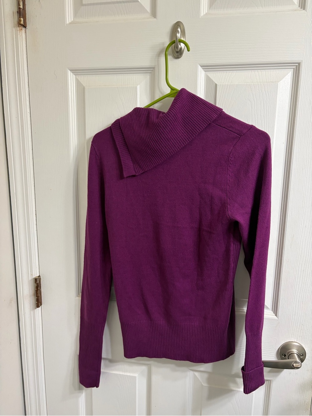 Takeout Purple Asymmetrical Cowl Neck Knit Sweater